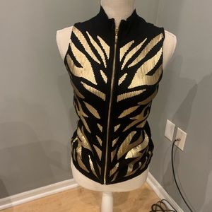 Belldini zip up sweater vest with gold sequence accents